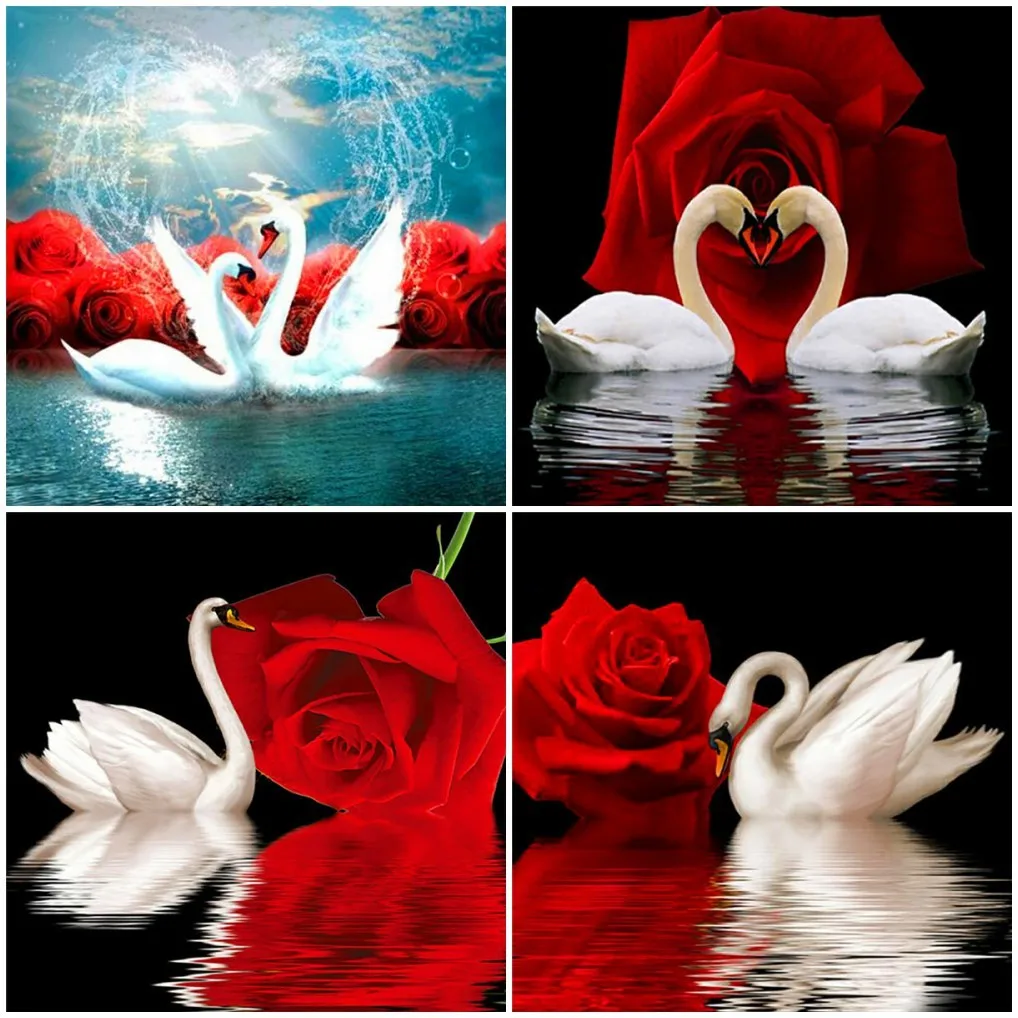 

AZQSD алмазная живопись Лебедь Роза вышивка крестиком Стразы рукоделие полный квадратный алмаз вышивка животных мозаика домашний декор