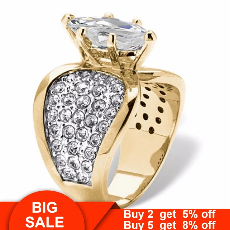 Винтажное кольцо желтое золото заполненное кристаллом огранка маркиза cz