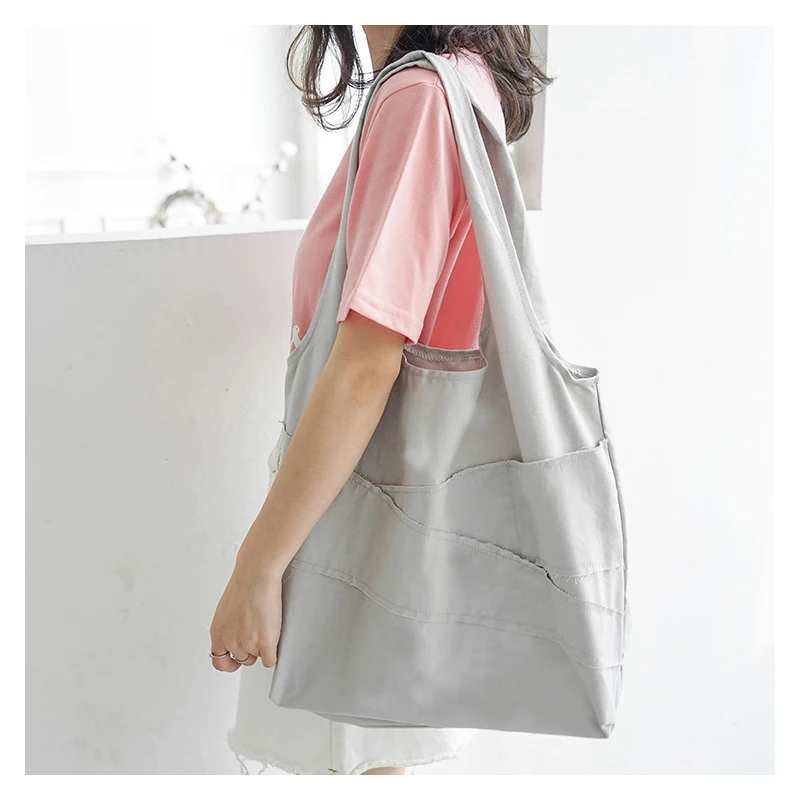 

Women Canvas Bag Tote Patchwork Design Female Pure Cotton Shoulder Bag Solid Ladies' Folding Shopping Bag Eco Large Handbag