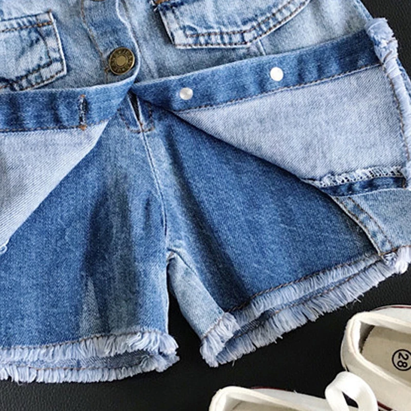 Menoea Girl Skirts New Summer Adorable Children Denim Solid Color Button Jeans Shorts Culottes Cute Girls Clothing 3-7 Years | Мать и