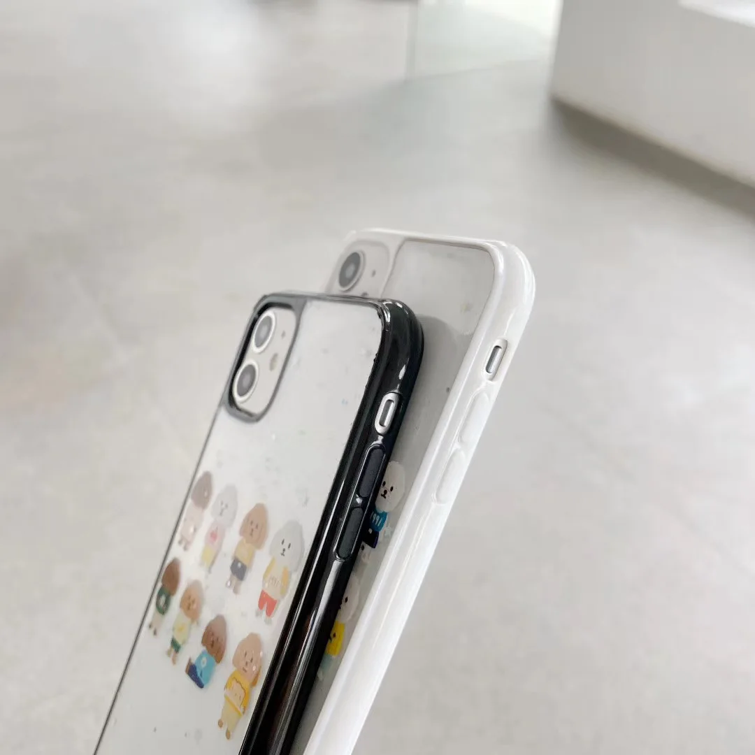Cute Teddy Dog Case for IPhone 11 Pro XS Max Glitter Cartoon Transparent Cover SE 2020 XR X 7 8 Plus TPU | Мобильные телефоны и