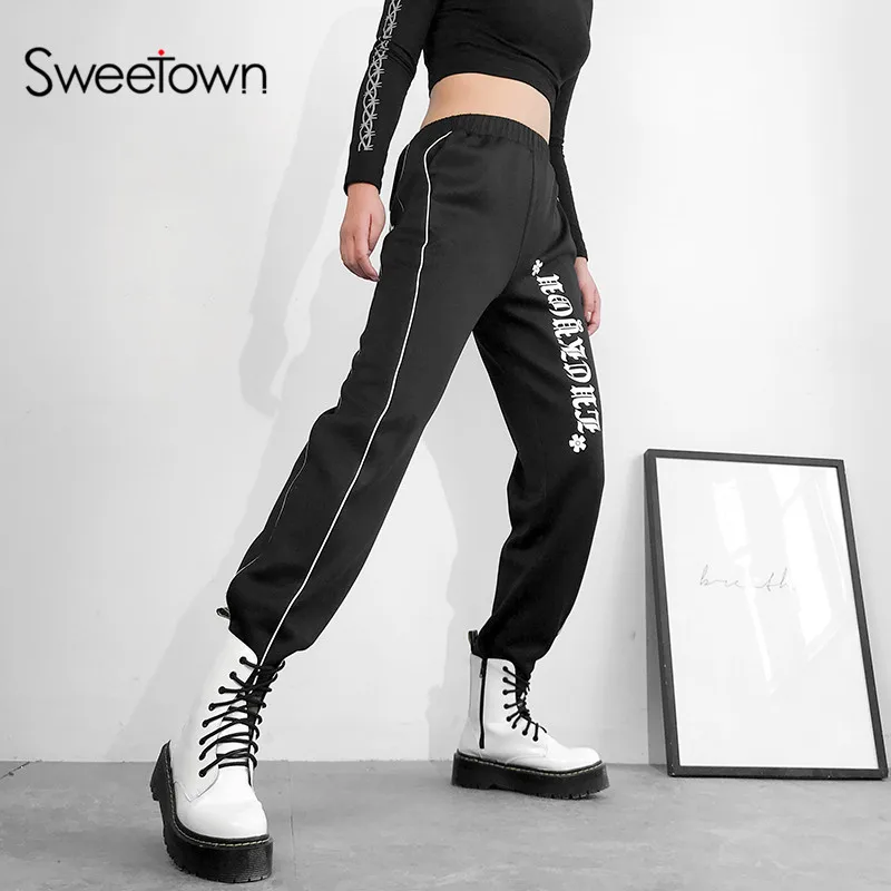 Брюки женские спортивные с полосками сбоку пикантные джоггеры высокой талией и