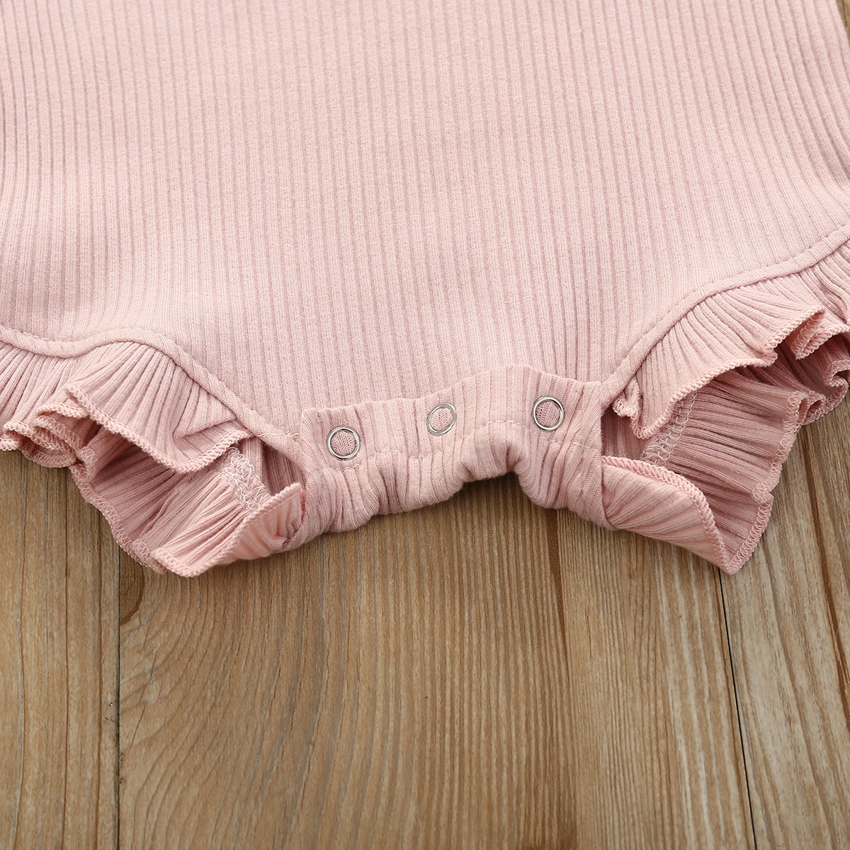 

Summer Toddler Baby Girl 0-24M Ruffle Knitted Solid Cotton Baby Bodysuit Jumpsuit Outfits Clothes