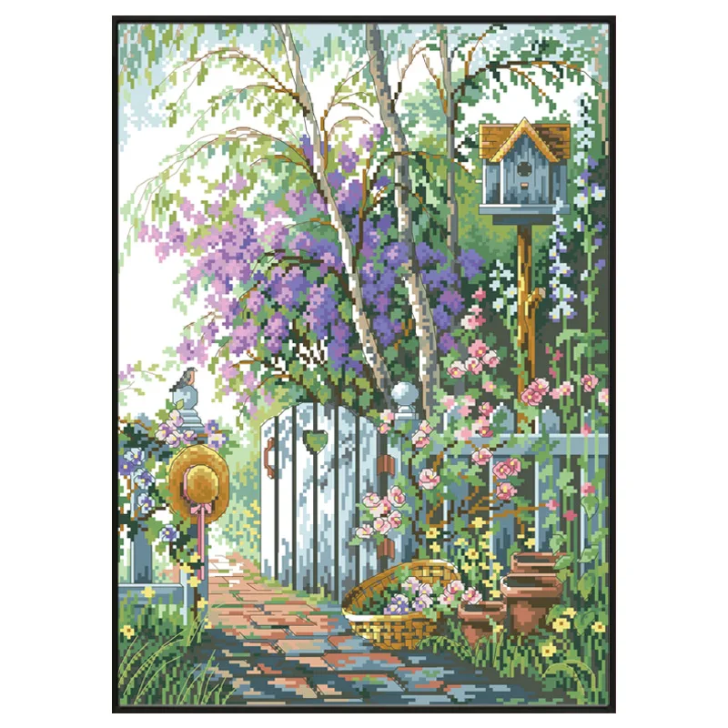 

Garden Path Counted Cross Stitch Kits Printed Fabric Embroidery Needlework Sets 11CT 14CT DIY Handmade Craft Home Decor Painting
