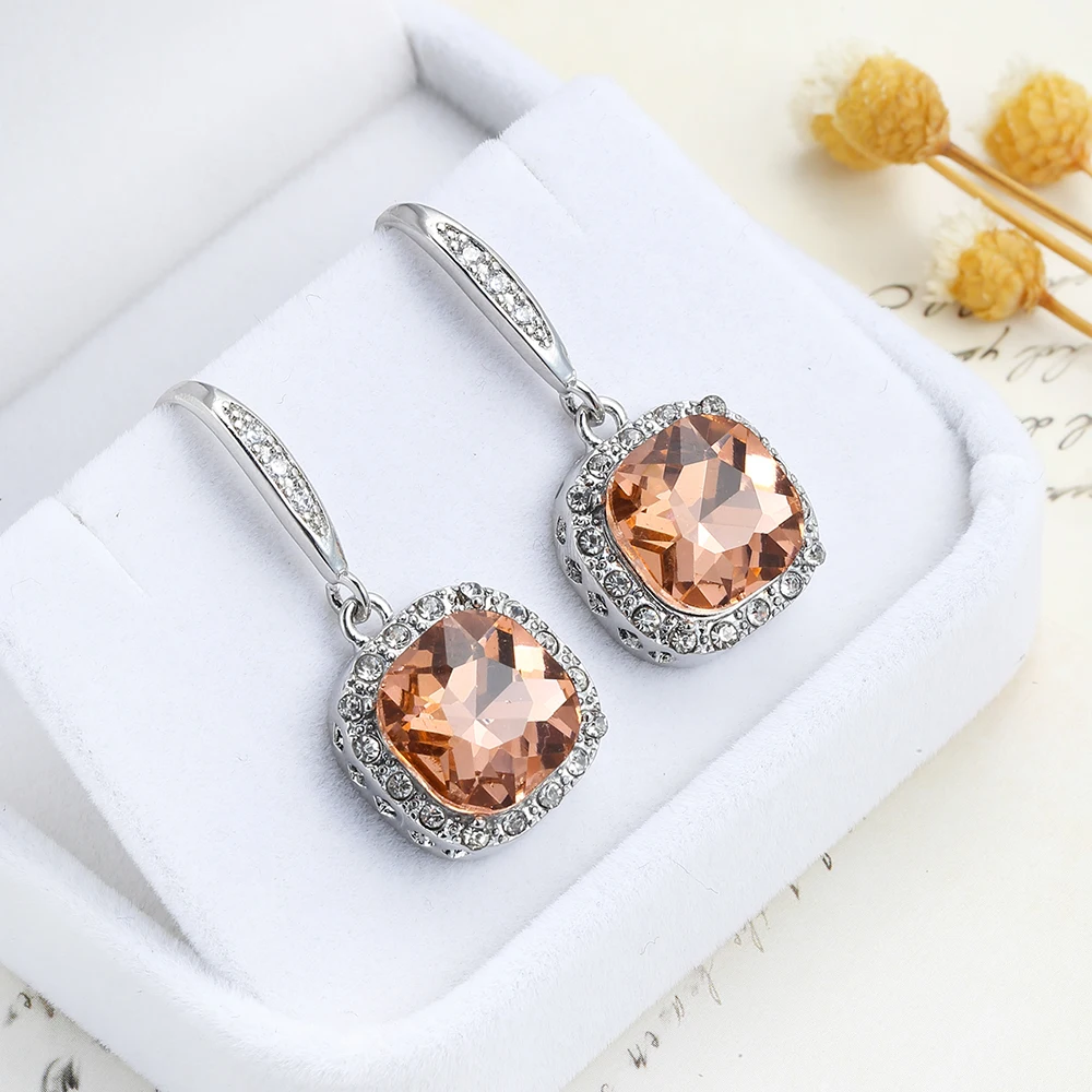 Новый стиль желтый кристалл Шампанского циркония Висячие серьги Свадебные