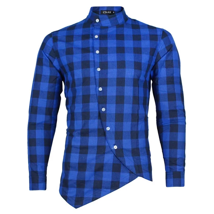 

2019 new brand plaid mens check long sleeve shirts hip hop style good quality irregular desgin long shirts men
