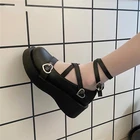 Туфли женские, на платформе, с круглым носком, на толстом каблуке, с перекрестной шнуровкой, обувь Kawaii
