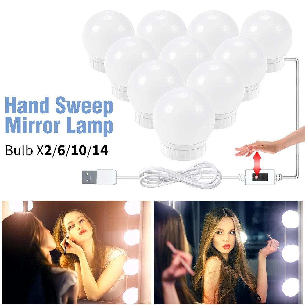 Движения PIR Сенсор светодиодные туалетный столик лампа USB (для нанесения макияжа)