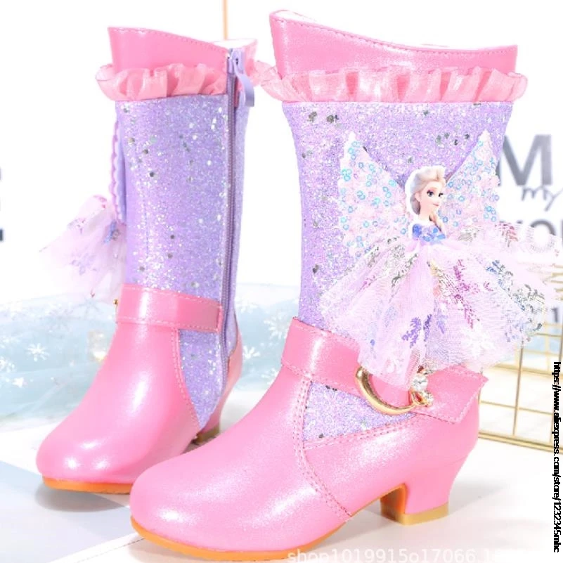 Новинка плюшевые теплые детские ботинки принцессы Эльзы модные зимние обувь для