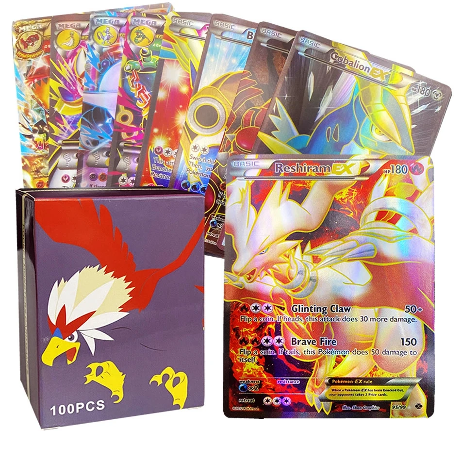 

100PCS Pokemon Cards English Shining 20MEGA 80EX Carte Playing Game GX VMAX Display Pokémon Collection Battle Trading Kids Toy