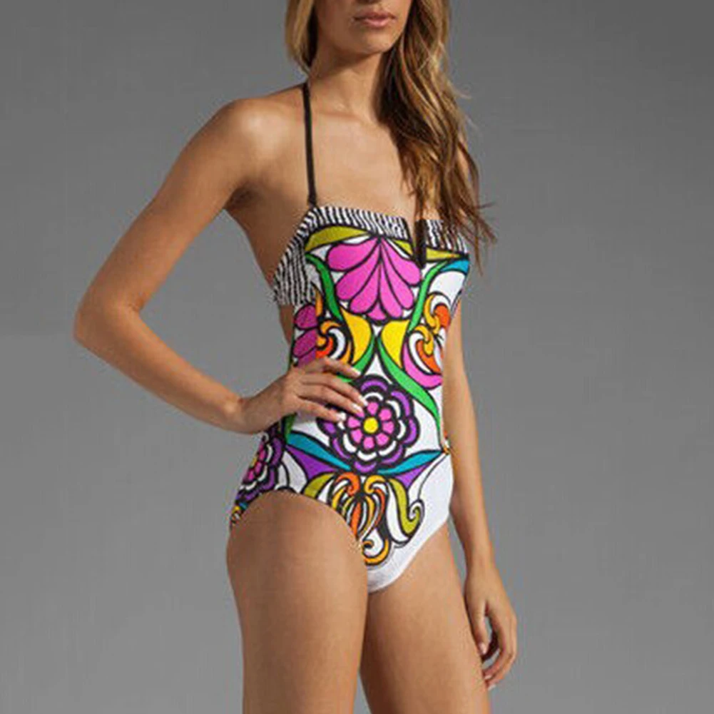 Сексуальный богемный цельный купальный костюм с цветочным принтом беспроводной