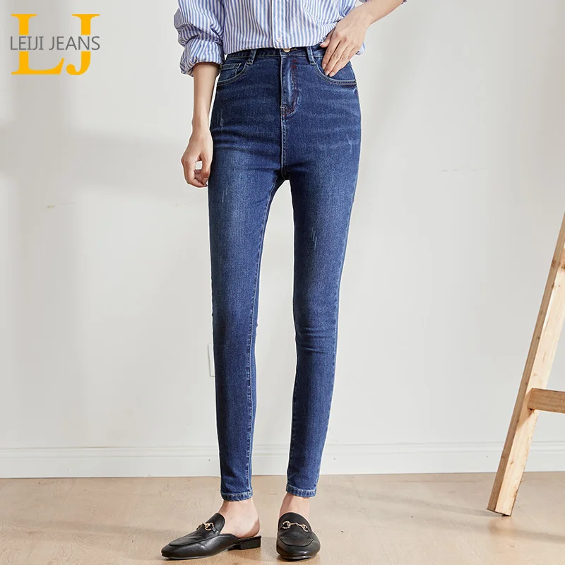 Женские облегающие эластичные джинсы LEIJIJEANS, классические повседневные брюки с высокой посадкой, новая модель 9208 большого размера на осень