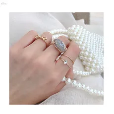 AOMU, японское геометрическое круглое полое кольцо, минималистичное кольцо с искусственным жемчугом для женщин, модное металлическое серебряное кольцо, ювелирный набор