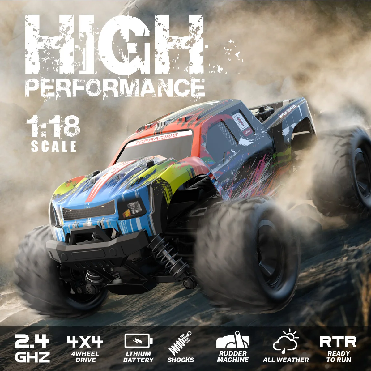 2021 New 2.4Ghz 1:18 RC Car High-Speed 40 Km/h RC Car Four-Wheel Drive Full-scale Steering Professional Off-Road Vehicle RC Toys