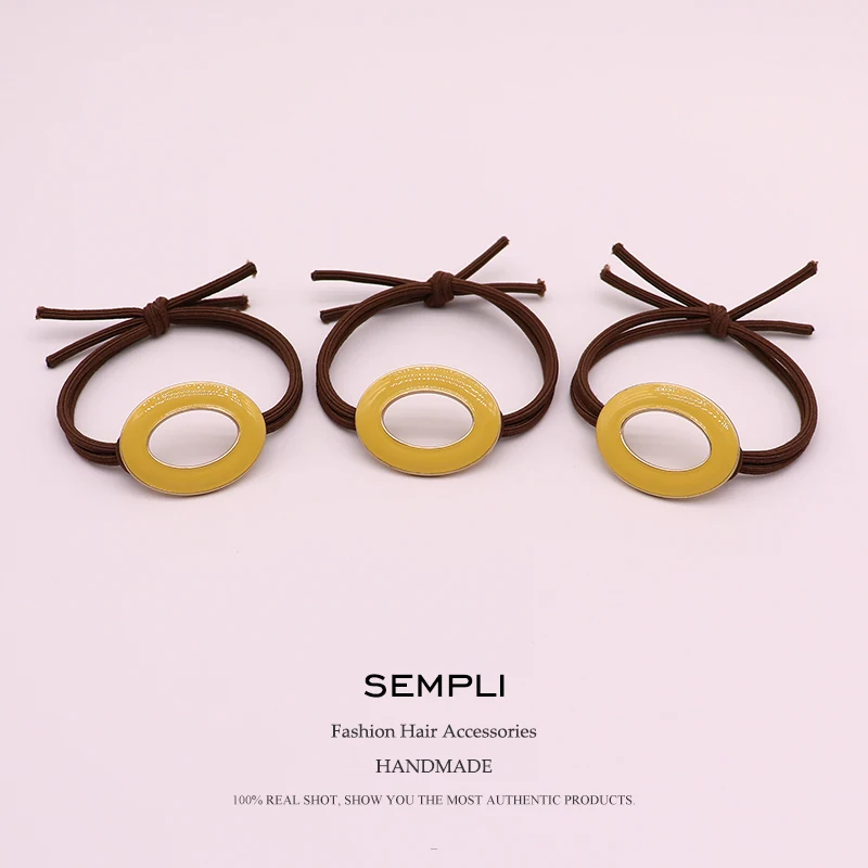 Sempli 1Piece Alloy Glazed Enamel Shape Yellow Color For Women Elastic Hair Bands Kid Children Rubber High Elasticity - купить по