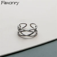 foxanry 925 stamp rings for women new trendy elegant vintage simple popular weave hollow wide party jewelry wholesale