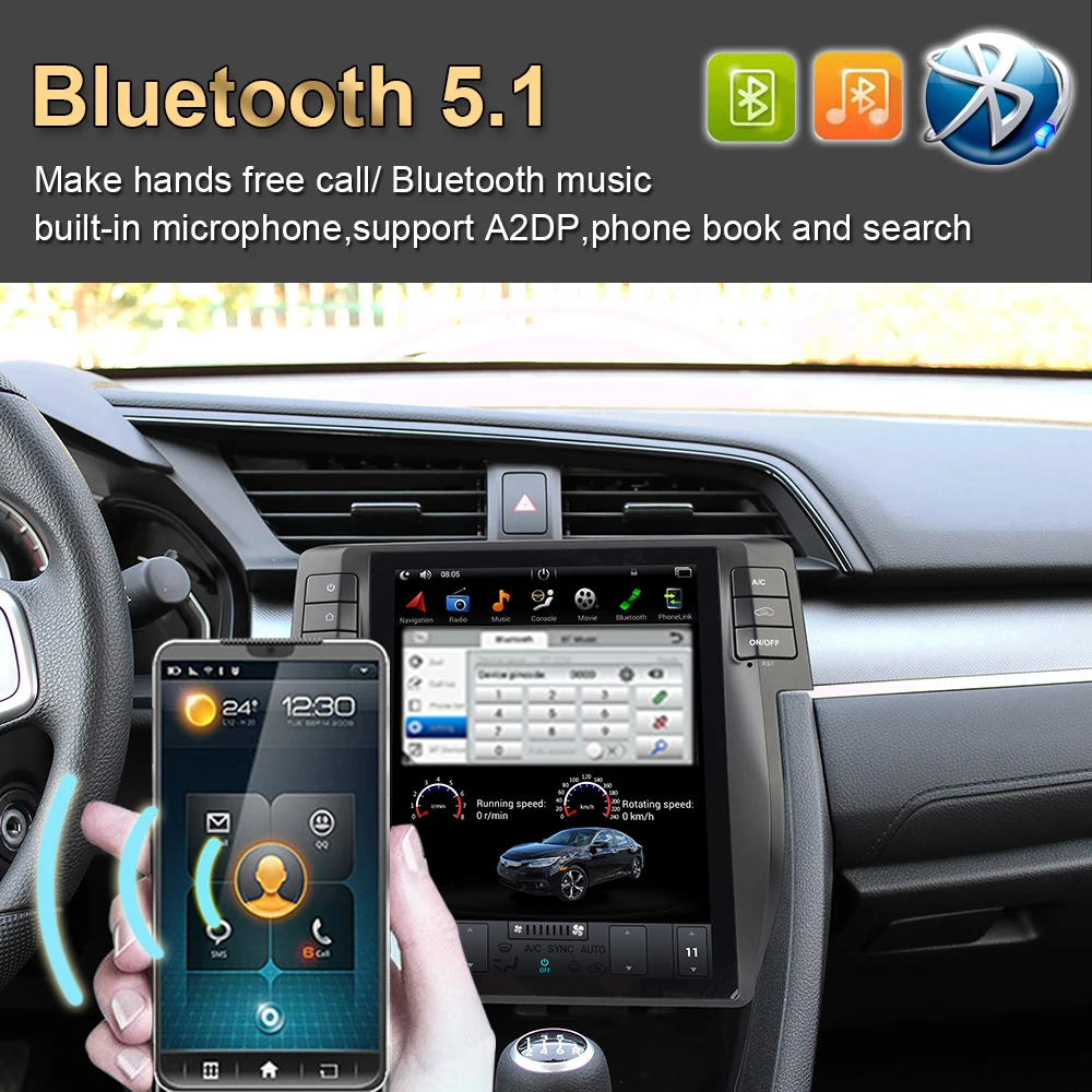 4G + 64G автомобильный радиоприемник Tesla Style Android 9 0 GPS-навигатор для Honda Civic2015-2022