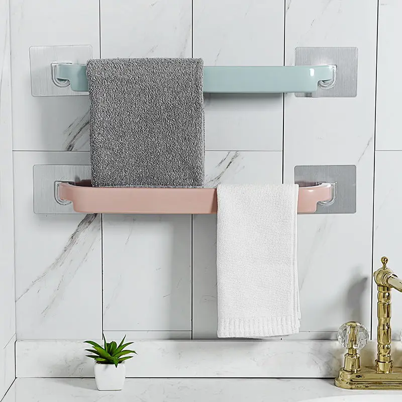 

1pc Bathroom Towel Storage Rack Self Adhesive Hanging Hooks Holder Wall-Mounted Kitchen Wipes Towel Rack Home Accessories