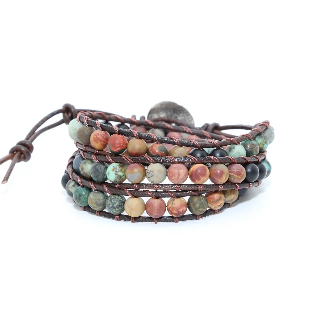 

Wrap Bracelets Woven Multilayer Boho Bracelet Handmade Jewelry Vintage Leather Bracelets 6MM Matte Stone Evil Eye Bracelet