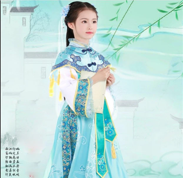 

Ling Luo WYJN Light Blue Little Girl Princess Costume Hanfu for Photography Stage Performance Republican Period Miss Hanfu