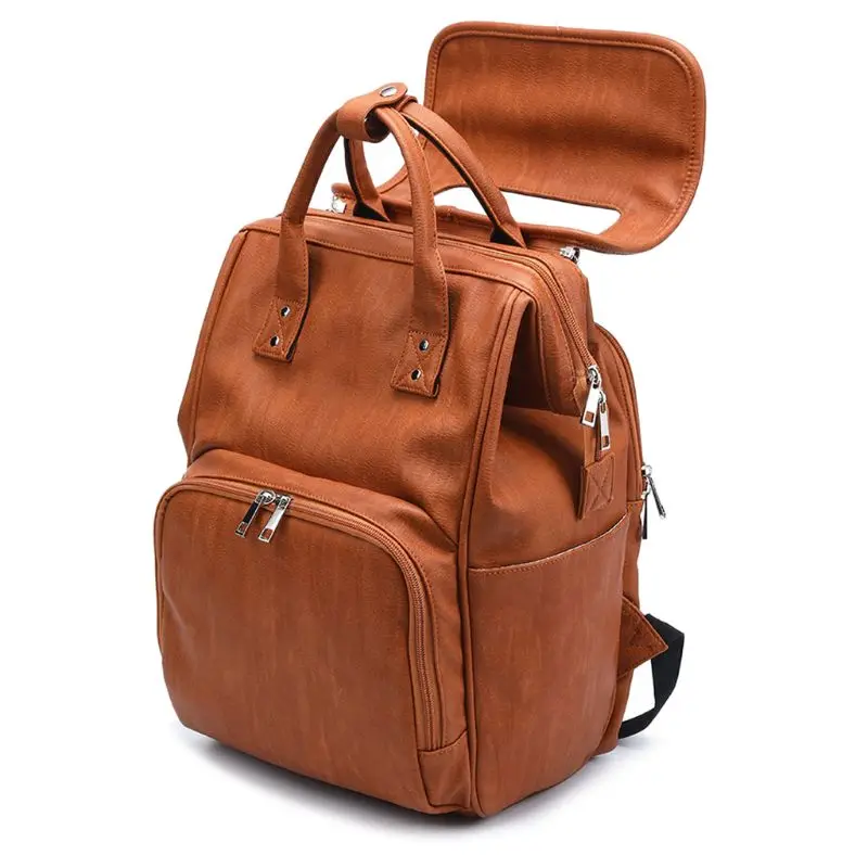 

1 Set Large Capacity Diaper Bags PU Leather Mummy Maternity Nappy Travel Backpack Multi Function Organizer