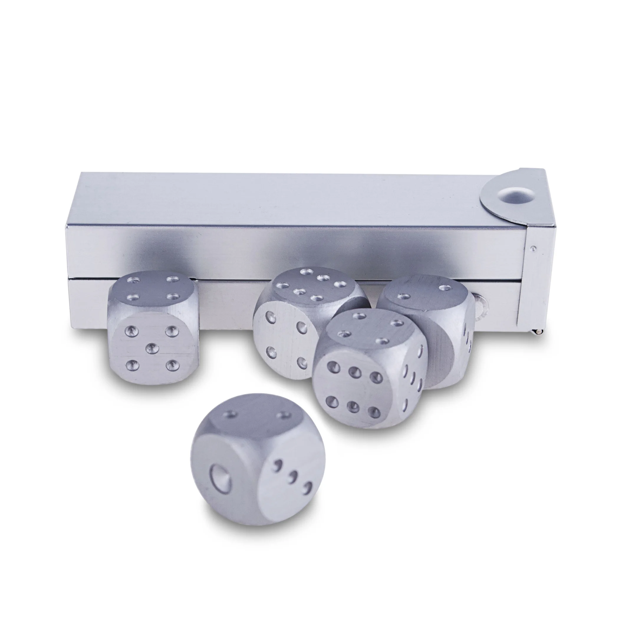 5 шт. алюминиевые гравированные твердые металлические кости с футляром