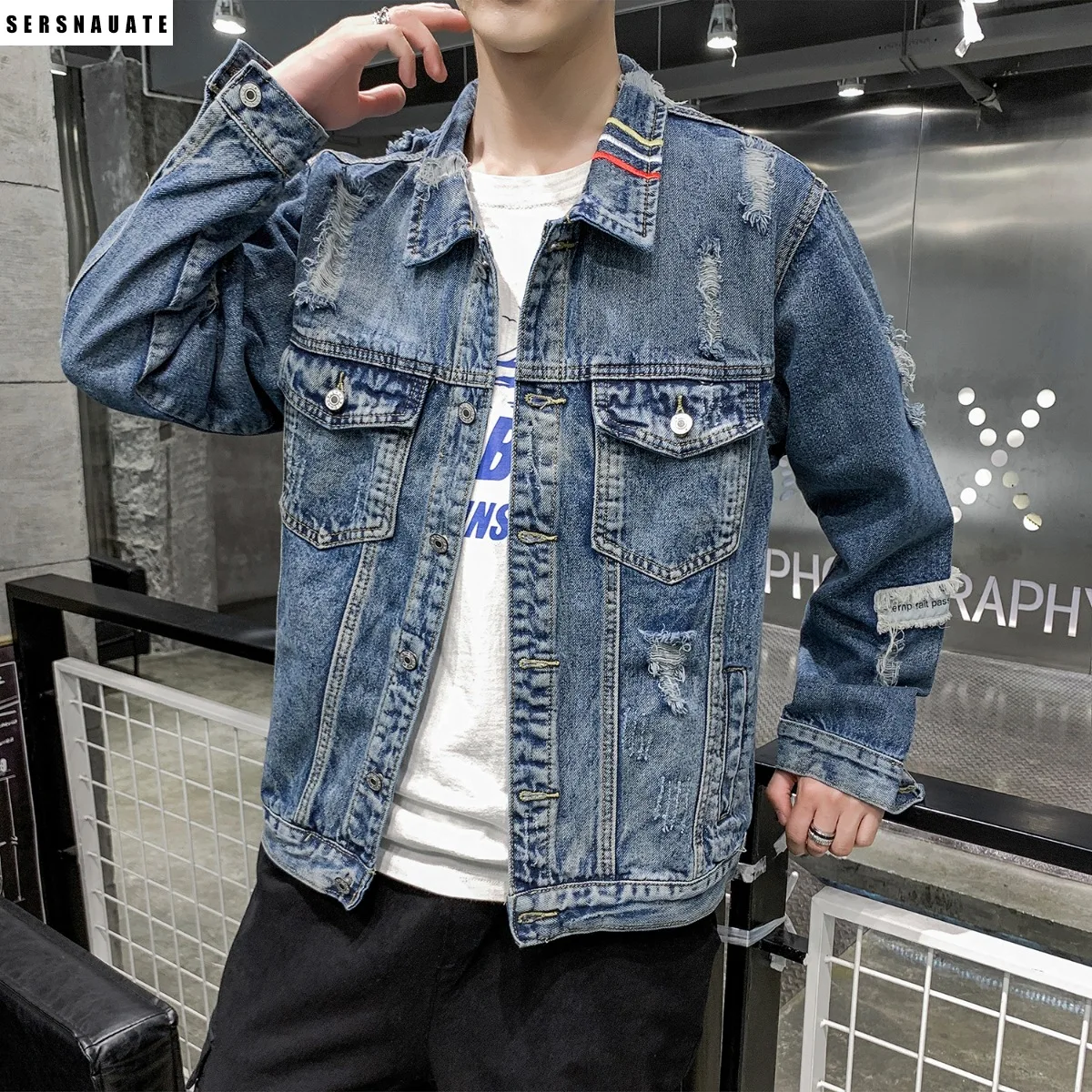 

teenagers Denim jacket men's jacket autumn 2021 new Casual ripped hole youth fashion brand Slim casual jacket men's clothing