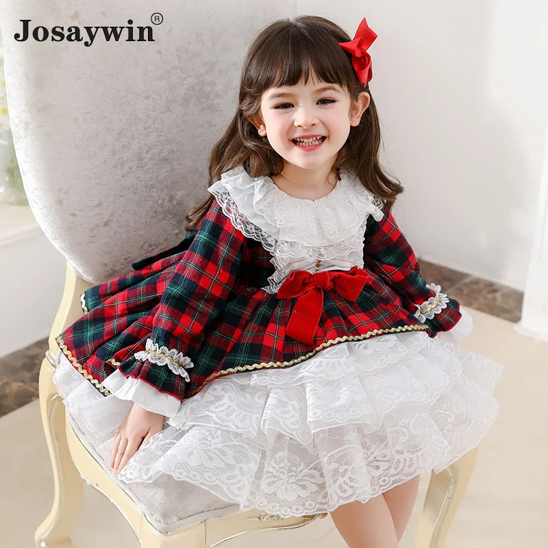 New Lolita Girl Dress for Girls Baby Toddler Party Birthday Wedding Dress Girl Teenagers Ball Gown Lace Plaid Princess Vestidos