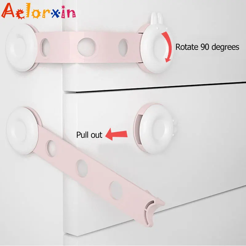 Cerradura con cabeza de conejo para ni&ntilde;os, protecci&oacute;n de bloqueo de puertas para seguridad de ni&ntilde;os, seguro de pl&aacute;stico, 10 unids/lote-2