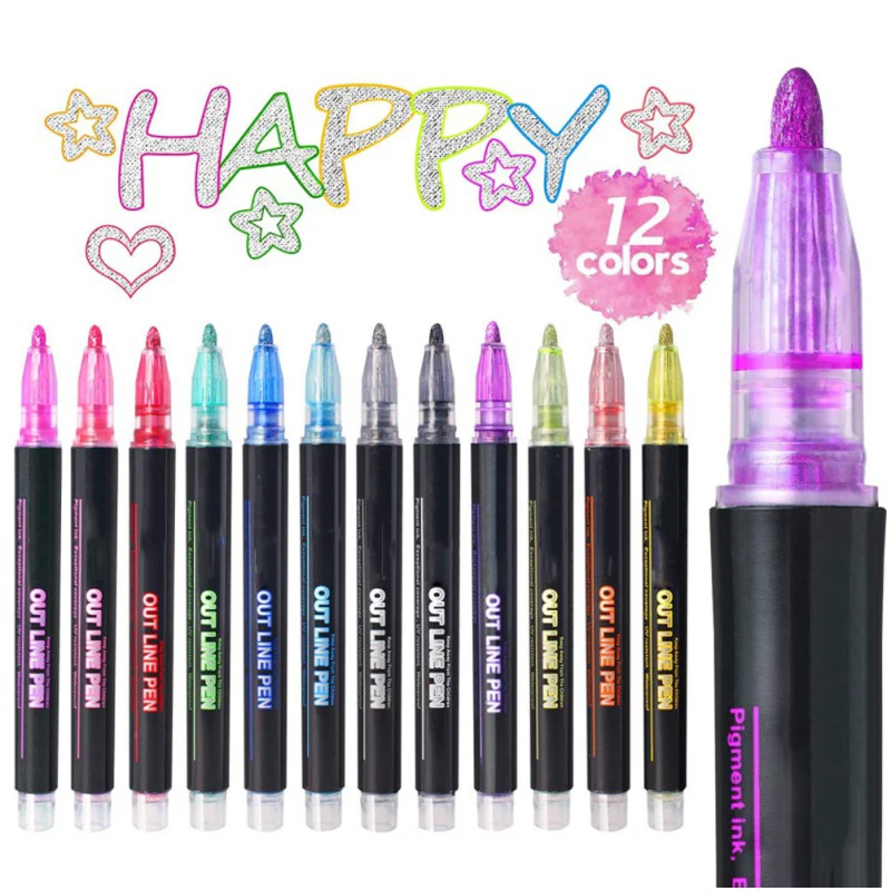 

Outline Metallic Marker Pens Double Line Shimmer Paint Pens For Kids Adults For Art Drawing Craft Projects
