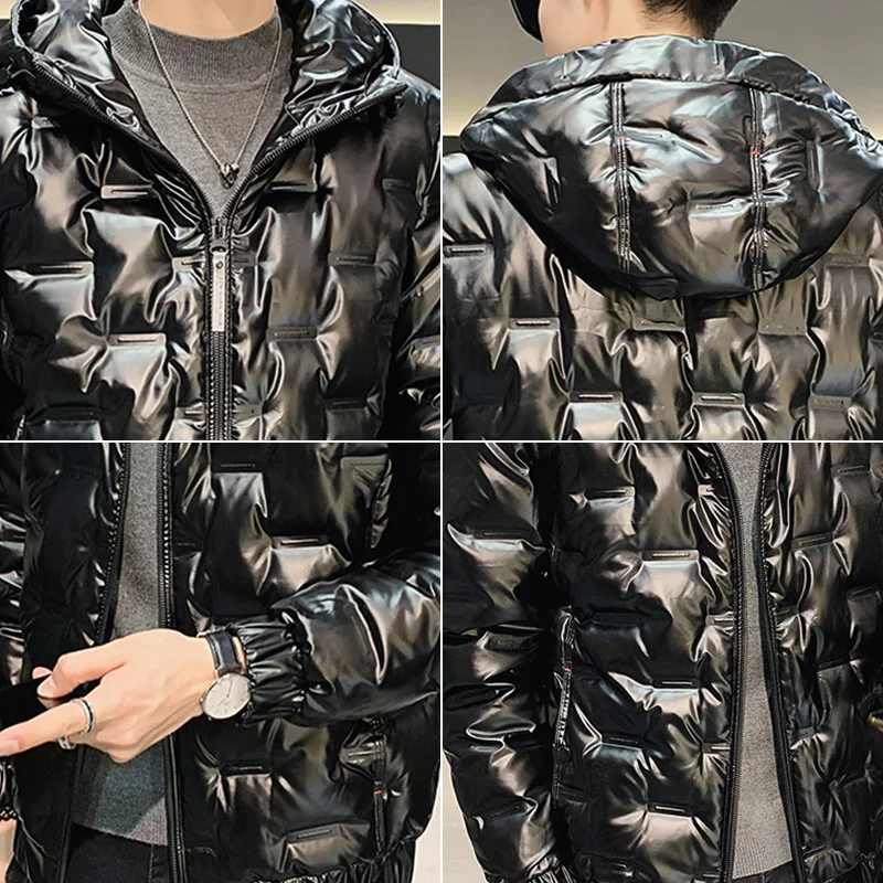 Fashion 2022 Autumn Winter Hooded Bubble Duck Down Jackets Men's Solid Bright Parkas Thick Warm Waterproof Down Coats M-6XL Tops