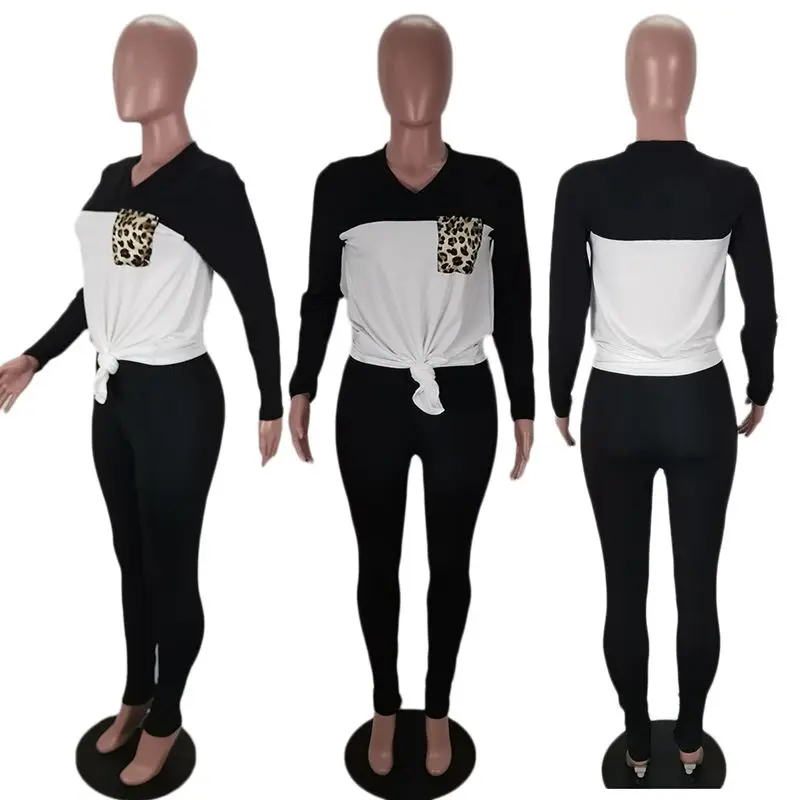 

ZKYZWX Plus Size 2 Piece Set Women Tracksuit Fall Clothes Leopard Pockets Top Pant Sweat Suits Lounge Wear Outfits Matching Sets