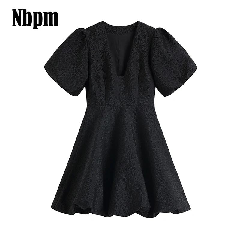 

Черное женское осеннее повседневное мини-платье с пышными рукавами и V-образным вырезом, элегантные женские винтажные платья 2021, милый жакк...