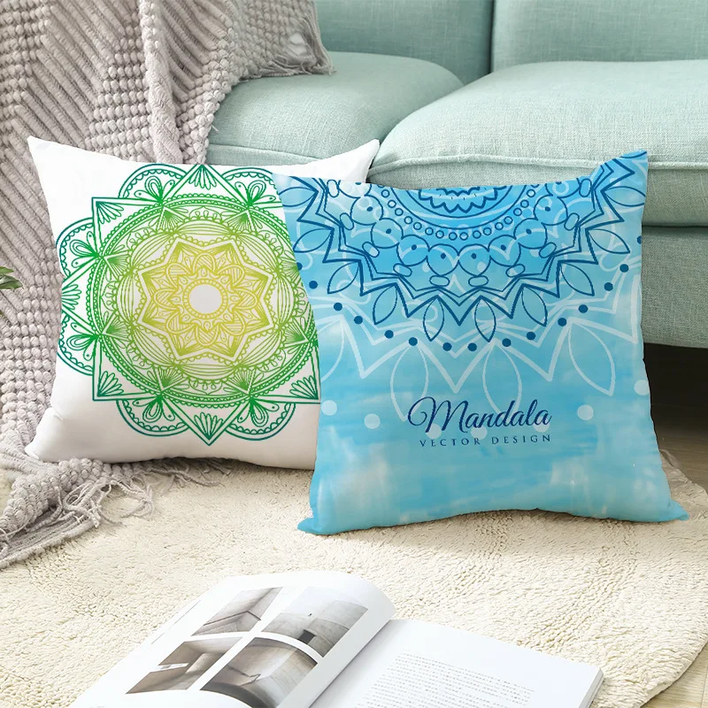 Мандала Цветы Узор синяя Полиэстеровая Подушка Чехол диван кресло в богемном