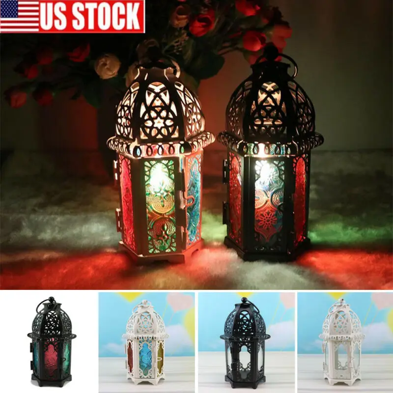 Moroccan European Style Iron Candlestick Rusti Lantern Tealight Pillar Candle Holder Vintage Garden Lamp Stand