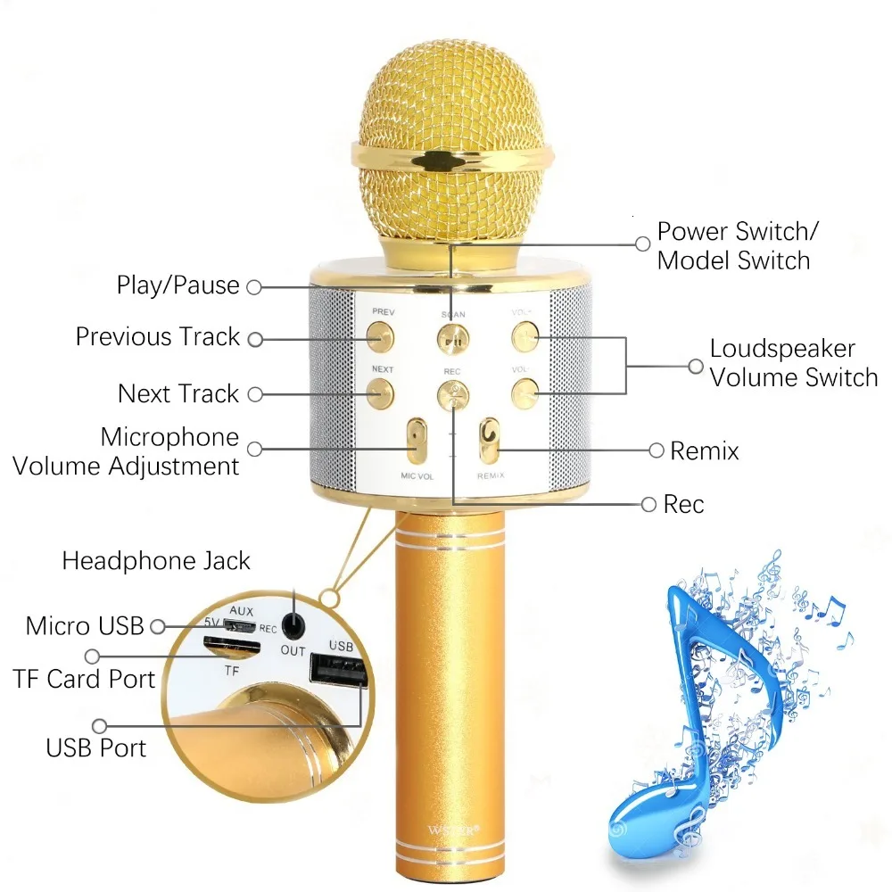 Испания сток WSTER WS-858 беспроводной Bluetooth Караоке ручной микрофон динамик мини домашний телефон караоке машина быстрая