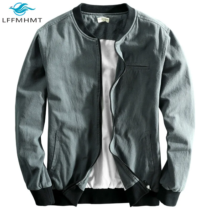 

Men Winter Fall Fashion Long Sleeve Stand Collar High Quality Soft Breathable Cotton Linen Coat Male Simple Harajuku Thin Jacket