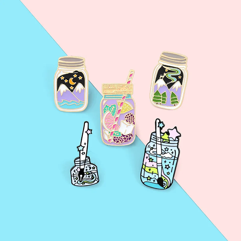 

5pcs/set Adventure Jar Enamel Pins Starry Paintbrush Pigment Brooches Bag Lapel Pin Badge Jewelry Gifts for Friends Wholesale