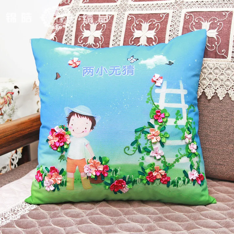 3D Набор для вышивки лентами синими и белыми ромашками чехлов подушек ручной