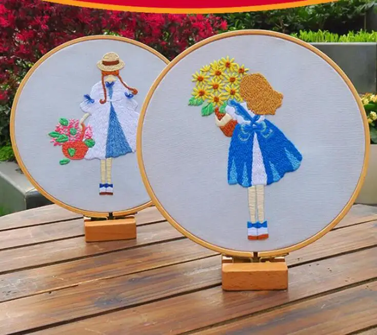 

20x20cm Girl needlepoint European embroidery kit simple three-dimensional embroidery Ribbon kit embroidery needlework
