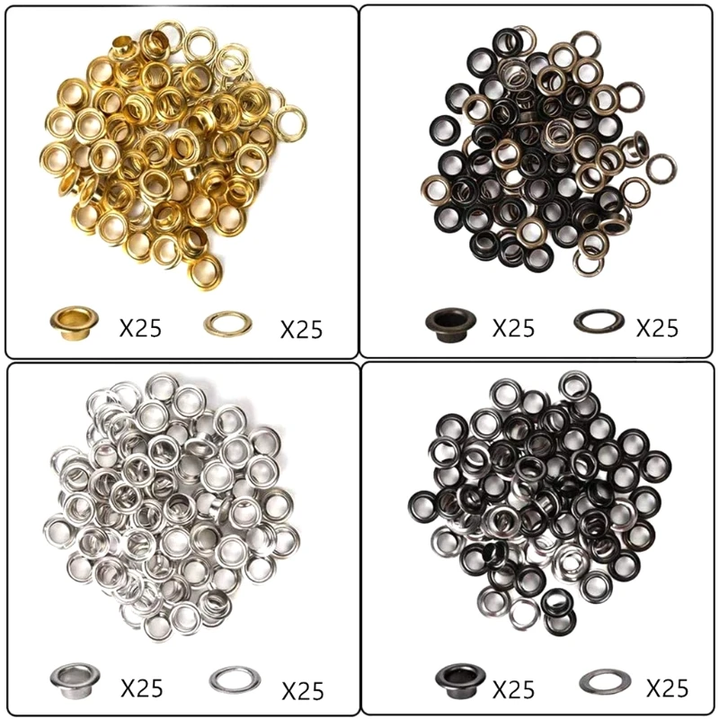 

100 Sets Punch Eyelets Set 4 Colours 8 mm Grommet Tool Kit Copper with Box Tarpaulin Eyelet Tool Hole Punch Eyelets