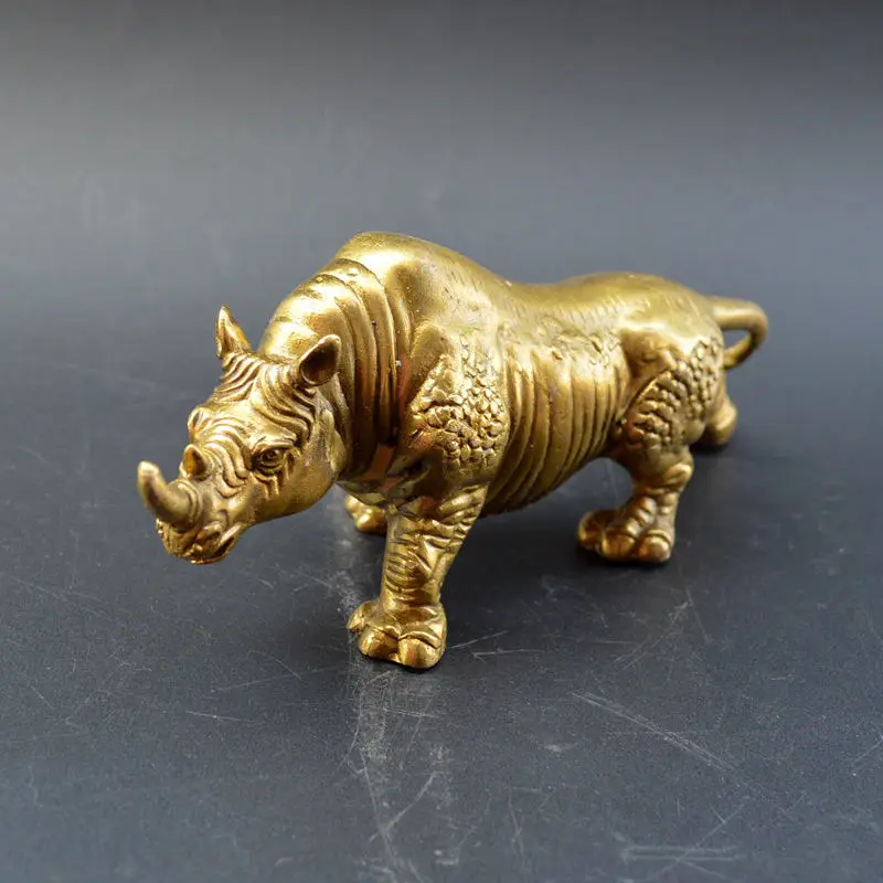 

6" Collect Chinese Fengshui Brass Copper Pure Copper Mascot Bull Rhinoceros Rhino Animal Statue Decoration Collection Ornaments