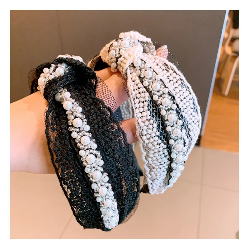 

Korean-Style Graceful-Style Lace Mesh Beaded Wide-Brimmed Non-Slip Simple Headband Wide-Brimmed Headband