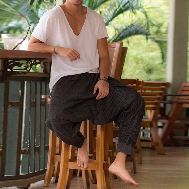 2019 Винтаж Для мужчин Штаны с заниженным шаговым швом хип принт тренировочные