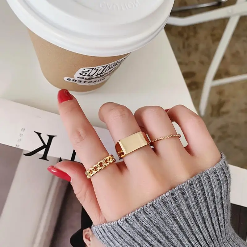 

3PCS Set Gold-plated Rings for Women Korean Fashion Index Finger Open Rings Set