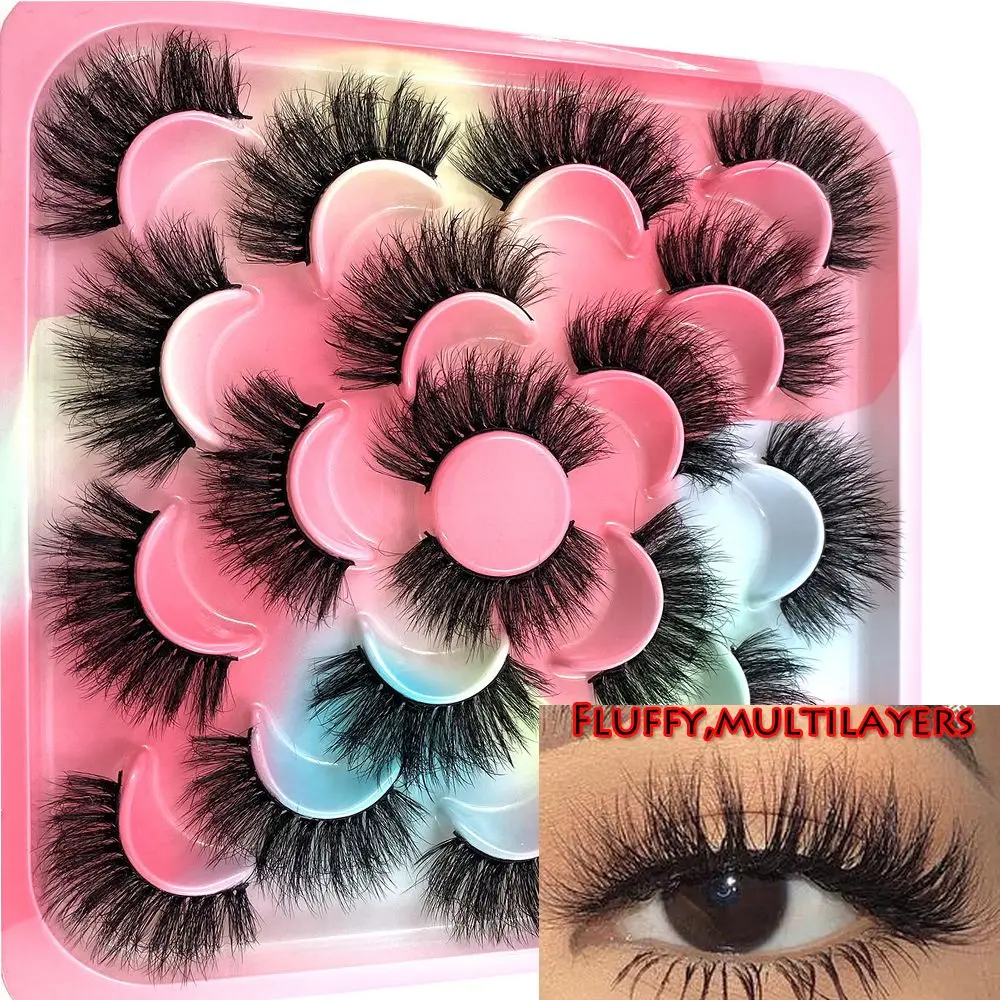 

10Pairs 3D 20-25mm Mink False Eyelashes Fluffy Volume Lashes Long Natural Eyelashes Eye Extension Makeup Tool