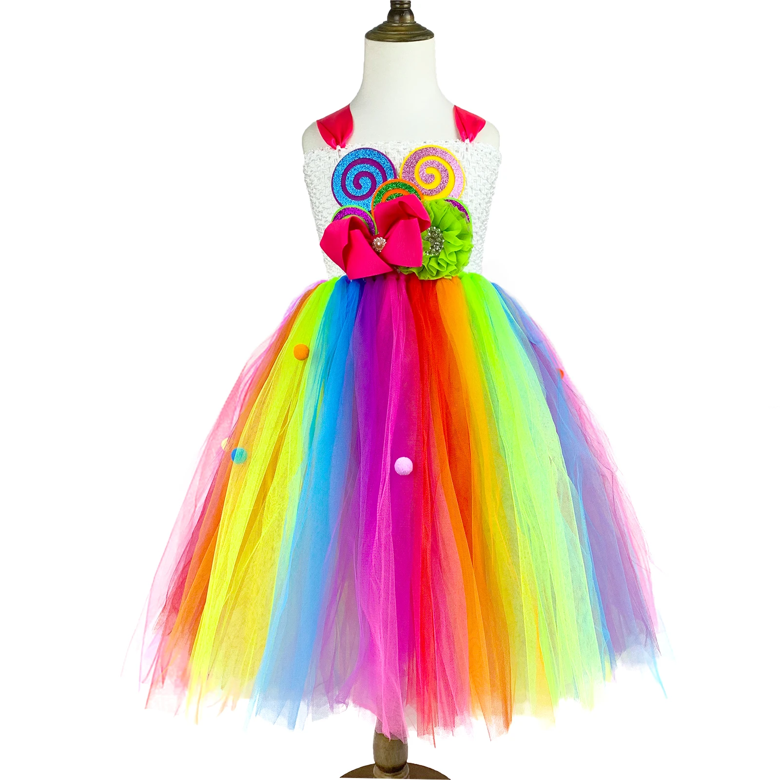 Милое Радужное платье-пачка для девочек платье длиной до щиколотки с красочными