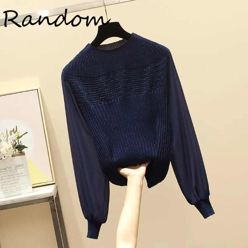 

Женский трикотажный пуловер с блестками размера плюс 4XL, модный шифоновый лоскутный осенний свитер с длинным рукавом, Корейская шикарная од...