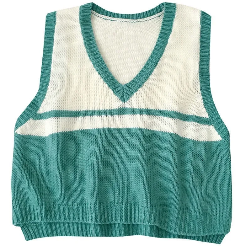 

Sweater Vest Women Korean Style Loose Comfortable Soft Fashion V-neck Sweaters All-match Retro Geometric Jacquard Leisure Spring