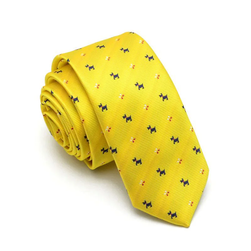 

6CM Korean-style Narrow Tie Male and Female Students Literary Fan Navy / Gold Yellow Puppy Pattern Embroidery Pattern Necktie
